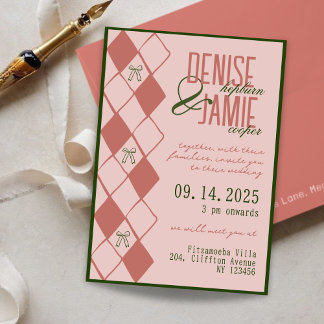 Invitation Mariage Rétro Vintage Blush & Émeraude