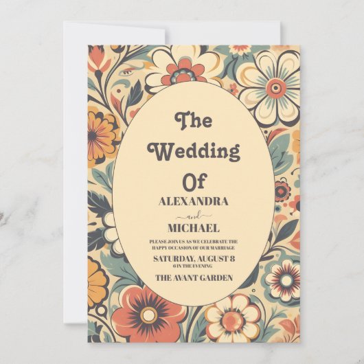 Invitation Mariage rétro Vintage Boho (Devant)