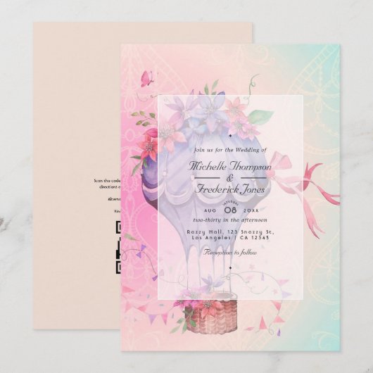 Invitation Mariage Rétro Vintage Montgolfière (Devant / Derrière)