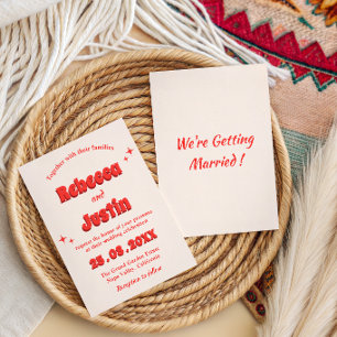 Invitation Mariage Rétro Vintage Typographie Corail          