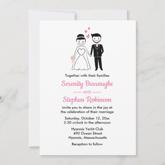 Invitation Mariage rétro Whimsical de mariée de dessin (Devant)