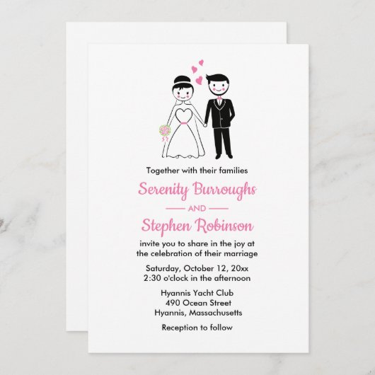 Invitation Mariage rétro Whimsical de mariée de dessin (Devant / Derrière)