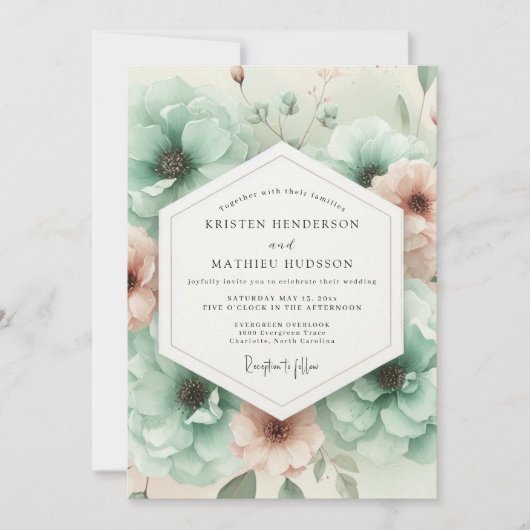 Invitation Mariage rêvé de botanique sarcelle (Devant)