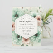 Invitation Mariage rêvé de botanique sarcelle (Debout devant)