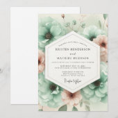 Invitation Mariage rêvé de botanique sarcelle (Devant / Derrière)