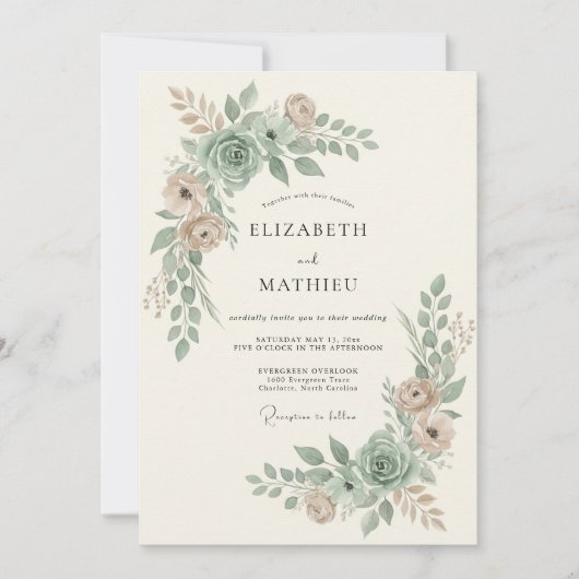Invitation Mariage Rêvé en Vert Sauge (Devant)