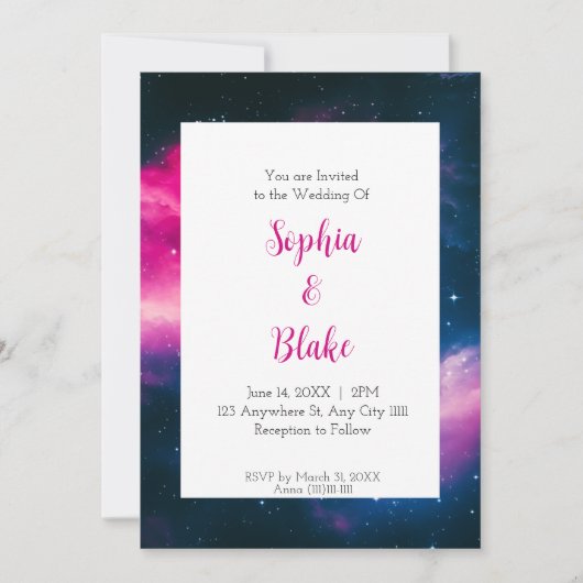 Invitation Mariage Rêve Nébuleuse Rose (Devant)
