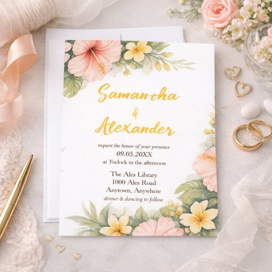 Invitation Mariage Rêve Tropical Fleur Dorée