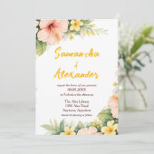 Invitation Mariage Rêve Tropical Fleur Dorée (Debout devant)
