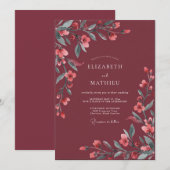 Invitation Mariage Rêveur Fleurissant Rouge (Devant / Derrière)