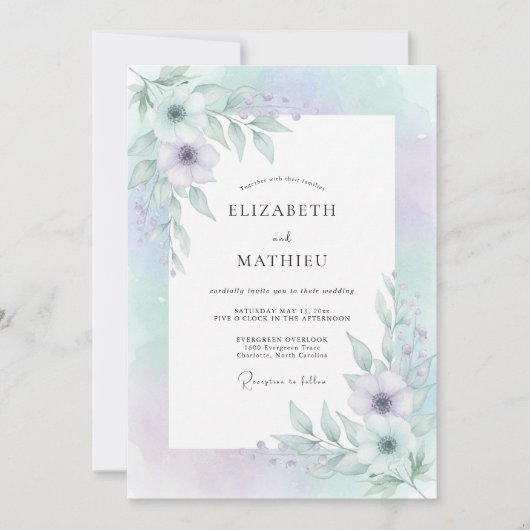 Invitation Mariage Rêveur Lavande Menthe (Devant)