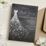 Invitation Mariage Robe Chalkboard Fête des mariées rustique<br><div class="desc">Diamants blancs brillants robe mariage sur un arrière - plan en damier gris faisant une simple invitation à la douche nuptiale d'inspiration rustique simple et moderne.</div>