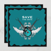 Invitation Mariage Rock 'n' Roll Enregistrer la Date Noir Tur (Devant / Derrière)