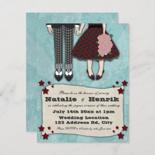 Invitation Mariage Rockabilly, 4,25 x 5,5 mariages (Devant / Derrière)