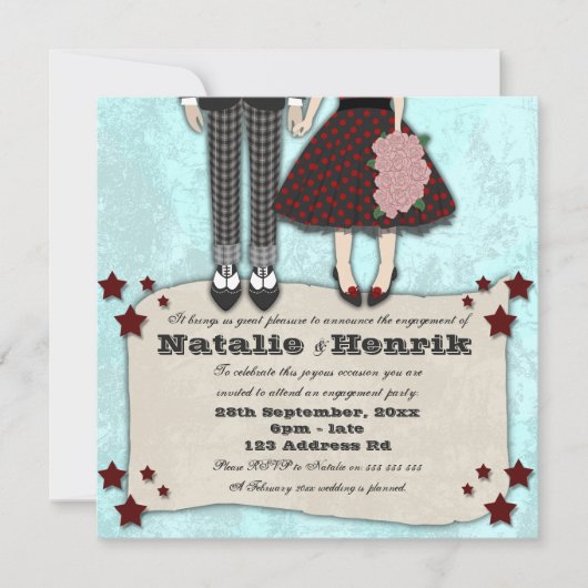 Invitation Mariage Rockabilly, 5,25 x 5,25 fiançailles (Devant)