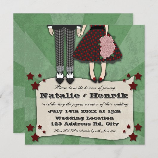 Invitation Mariage Rockabilly, 5,25 x 5,25 mariages (Devant / Derrière)