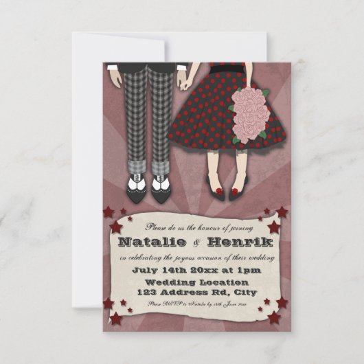 Invitation Mariage Rockabilly, mariage 3,5x5 (Devant)