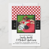 Invitation Mariage Rockabilly PHOTO noir points rouges (Devant)