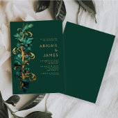 Invitation Mariage Rococo Orné de Feuillage Vert Émeraude et 