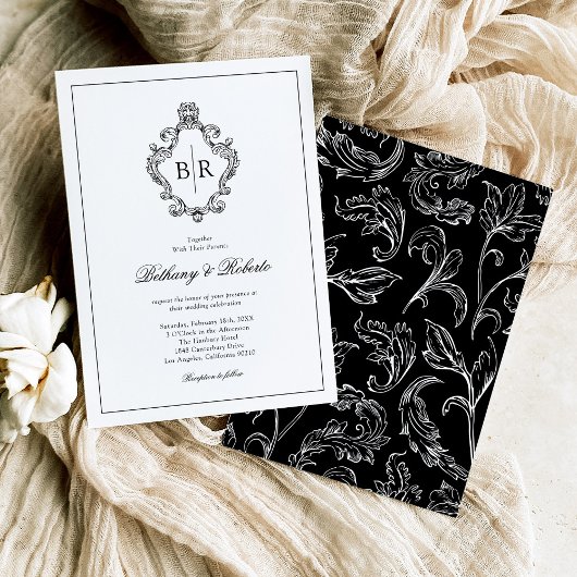 Invitation Mariage Rococo Vintage Monogramme