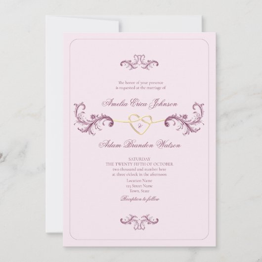Invitation Mariage Rococo Vintage Rose (Devant)