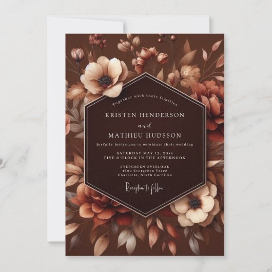 Invitation Mariage Romance Automne Fleur Brun (Devant)