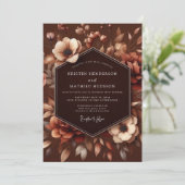 Invitation Mariage Romance Automne Fleur Brun (Debout devant)