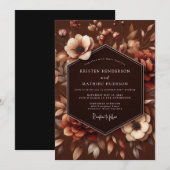 Invitation Mariage Romance Automne Fleur Brun (Devant / Derrière)