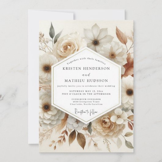 Invitation Mariage Romance Bloom Crème (Devant)