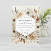 Invitation Mariage Romance Bloom Crème (Debout devant)