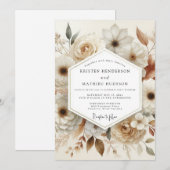 Invitation Mariage Romance Bloom Crème (Devant / Derrière)