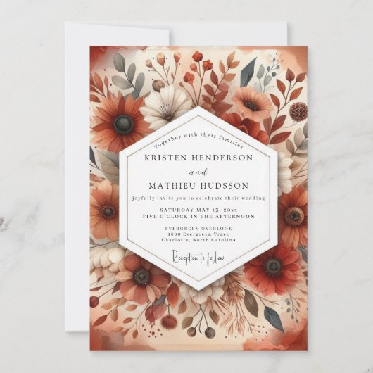 Invitation Mariage Romance Botanique Ambre Automne (Devant)