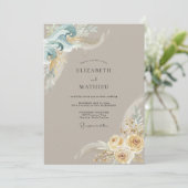 Invitation Mariage Romance Botanique Côtière Sarcelle (Debout devant)