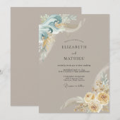 Invitation Mariage Romance Botanique Côtière Sarcelle (Devant / Derrière)