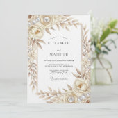 Invitation Mariage Romance Botanique Crème (Debout devant)