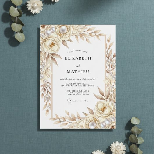 Invitation Mariage Romance Botanique Crème