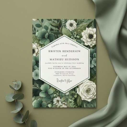 Invitation Mariage Romance Botanique Émeraude