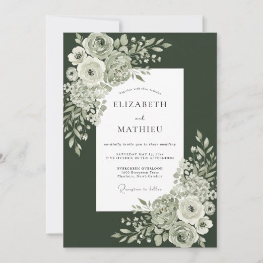 Invitation Mariage Romance Botanique Émeraude (Devant)