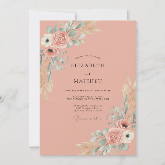 Invitation Mariage Romance Botanique Fleur de Pêcher (Devant)