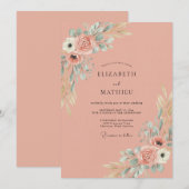 Invitation Mariage Romance Botanique Fleur de Pêcher (Devant / Derrière)