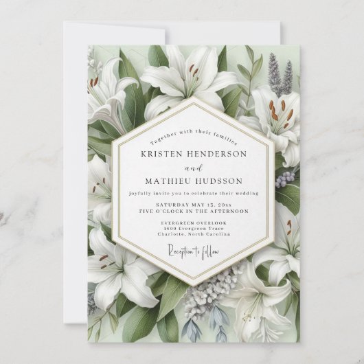 Invitation Mariage Romance Botanique Lily Blanche (Devant)