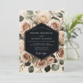 Invitation Mariage Romance Botanique Rose Crème (Debout devant)