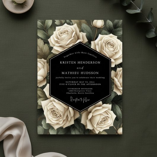 Invitation Mariage Romance Botanique Rose Crème