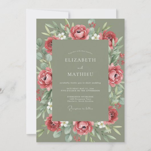 Invitation Mariage Romance Botanique Rose Tendre (Devant)