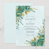 Invitation Mariage Romance Botanique Teal Bloom (Devant / Derrière)