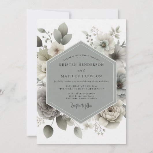 Invitation Mariage Romance Botanique Vert Atténué (Devant)