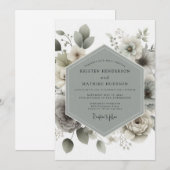 Invitation Mariage Romance Botanique Vert Atténué (Devant / Derrière)