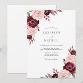 Invitation Mariage Romance Bourguignon aux Roses (Devant / Derrière)