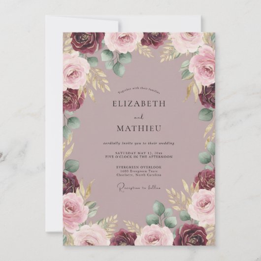 Invitation Mariage Romance Bourguignon Fleur Douce (Devant)