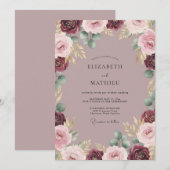 Invitation Mariage Romance Bourguignon Fleur Douce (Devant / Derrière)